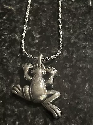 Vintage Sterling Silver 925 Frog Pendant Necklace 16” Serpentine Chain #306 • $20