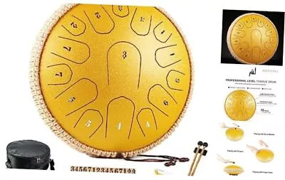 Steel Tongue Drum - 13 Inches 15 Notes Tongue Drum - 13 Inch 15 Note Yellow • $94.38