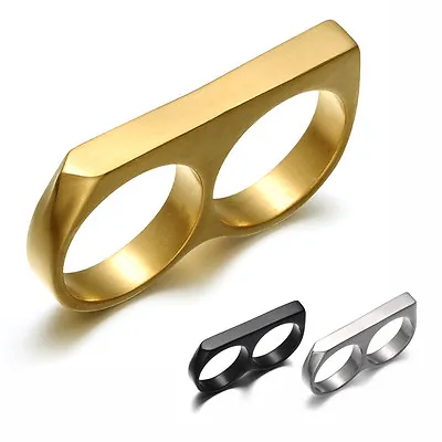 Two Fingers Double Ring Stainless Steel Men's  Style Ring 8910111213 • $7.35