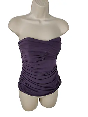 Womens Coast Uk 10 Aubergine Straplles Ruched Boned Bodice Ocassion Party Top • £12.94