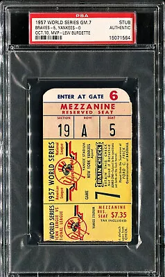 1957 Hank Aaron Wins ONLY World Series Game 7 Ticket Stub PSA FREE Shipping • $700