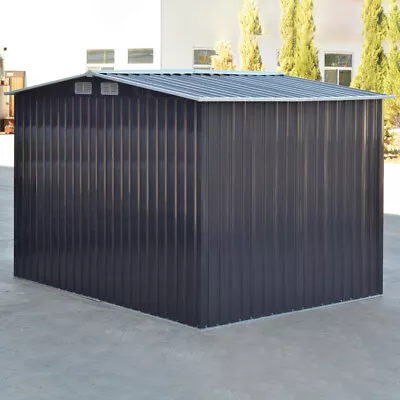 Heavy Duty Garden Storage Shed W Metal Base Sloped Roof - 8x6 Ft Anthracite Grey • £289.95