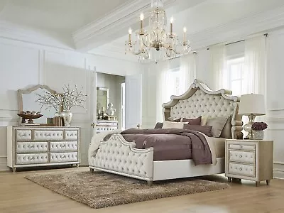 Traditional Furniture - 5pcs Ivory White Queen King Upholstered Bedroom Set IL74 • $2456.84