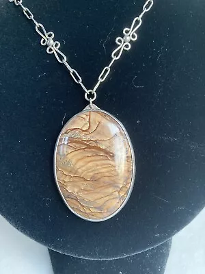 Vintage Native American 1975 W. Stapp Sterling Landscape Jasper Pendant • $139