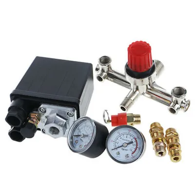 £21.59 • Buy Pump Pressure Air Compressor Control Value Switch+Valve Gauge Set Spare Fittings
