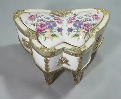 Vintage Butterfly Trinket Jewellery Box Japanese Metal And Porcelain Hinged  • £21