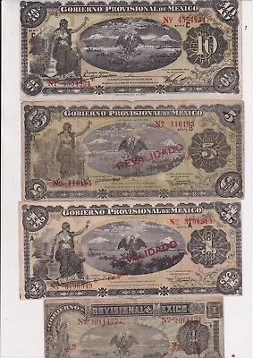 4 Mexico Banknotes 1914-16 1/5/10 Pesos  Z34 • £4.20