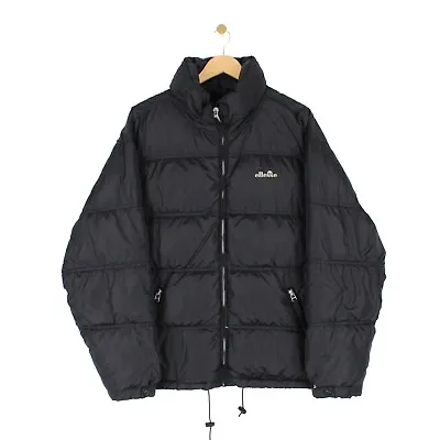 Ellesse Vintage Puffer Jacket Down Filled Coat Black 90s Full Zip Mens Size L • $62.22