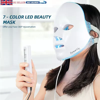 7 Color LED Light Photon Facial Mask Therapy Skin Care Wrinkle Beauty Machine UK • £23.99