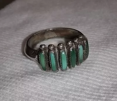 Vtg 70s Native American Zuni Janice Paloma Green Turquoise 8.5 Ring Silver  • $100