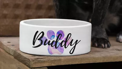 Personalised Name Paw Water Colour Pet Bowls Variations / Small Large Cat Dog • £14.99