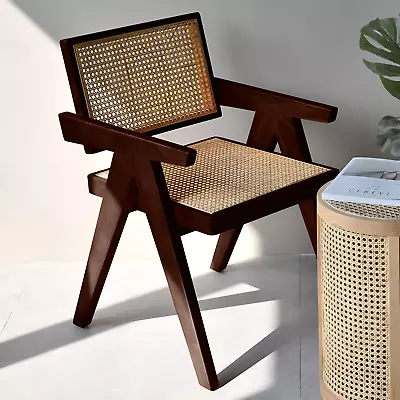 Adagio Dining Chair Rattan Cane Seat Scandi Lounge Armchair Walnut Wooden Frame • £179.99