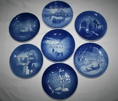 Bing & Grondahl B&G Set Of 7 Blue & Wht Christmas 1970's Collector Plates • $54