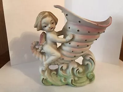 Vintage Miniature Vase - Made In Occupied Japan - Cherub Riding A Wave On Shell • $15