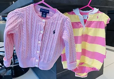 Polo Ralph Lauren Bundle. Baby Girl 12 Months. Cable Pink Cardigan & Dress Suit. • £25