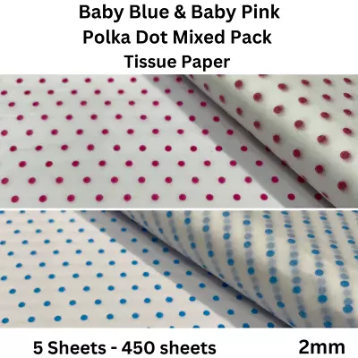 Baby Pink & Baby Blue Wrapping Polka Dot Printed Tissue Paper Coloured Hampers • £2.71