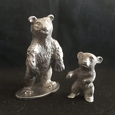 Set Pewter Grizzly Brown Daddy Mama Baby Bear Silver Metal Figurine Statue W • $12.95