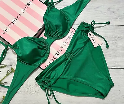 VICTORIA'S SECRET SWIM Ruched Push Up Top Bra Bikini Set Green • $44.20