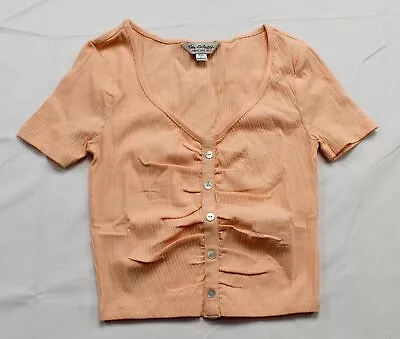 Miss Selfridge Womens Short Sleeve Button Ruched Front Top EG7 Apricot UK:8 US:4 • $9