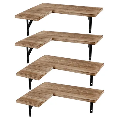 4 Tier Wood Corner Shelf Modern Floating Wall Shelves Storage Display Shelving • £23.99