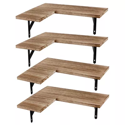 4 Tier Wood Corner Shelf Modern Floating Wall Shelves Storage Display Shelving • £24.99