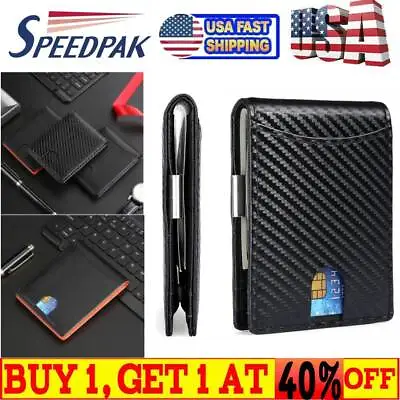 Slim Mens Wallet With Money Clip Leather RFID Blocking Bifold Credit Card Holder • $2.99