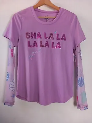 Disney Parks Sha La Little Mermaid Purple Lilac Sequin T Shirt Mesh Sz S *flaws* • £20