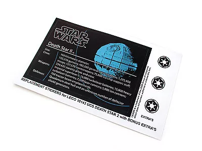 $6.21 • Buy CUSTOM REPLACEMENT STICKERS For STAR WARS Set 10143 DEATH STAR II + BONUS