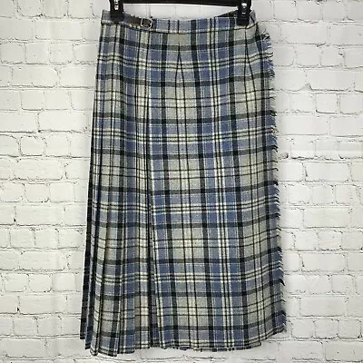 Vintage Laird Portch Wool Skirt Scottish Plaid Blue Fringe Wrap Kilt 26 In Waist • $29.99