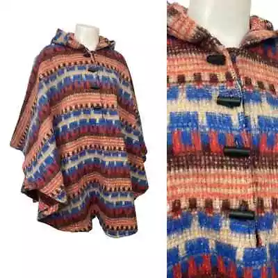 Vintage Southwestern Stripe Hooded Cape Coat Poncho  / One Size Fits All * • $27.60