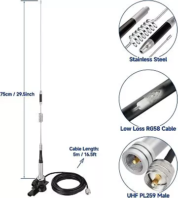 Vehicle Ham Radio Mobile Radio Antenna VHF UHF 136-174MHz 400-470MHz Car Truc... • $60.60