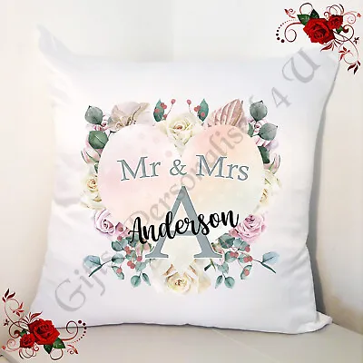 Personalised 18  Cushion - Wedding - Mr & Mrs - Initial A-Z - Surname - Style 21 • £18.99