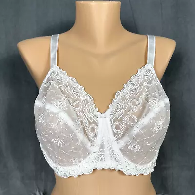 Wacoal Size 38D 85720 Renaissance Rose Lace Bra Sheer Underwire White Satin Mesh • $38.45