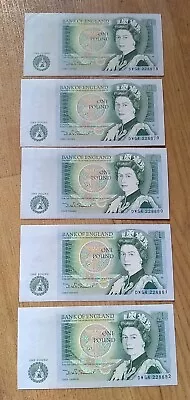 £1 Notes X 5- 1980's Somerset -  Consecutive Numbers - Mint Crisp Condition  • £20