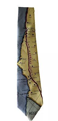 California San Andreas Fault Map Silk Necktie Josh Bach Hand Finished USA • $11.95