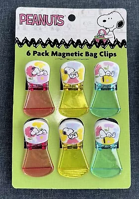 Peanuts Snoopy Spring Flowers Easter Magnetic Bag Chip Clips 6 Pack New Colorful • $14.99