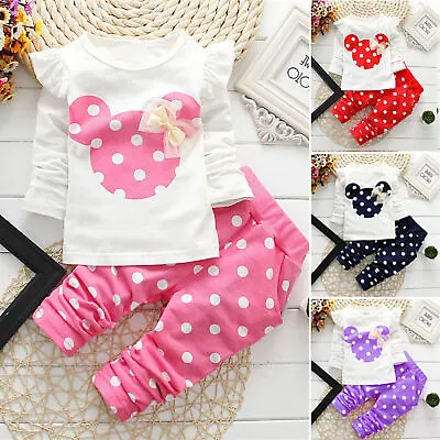 2PCS Toddler Kids Baby Girl Minnie Mouse Long Sleeve T-Shirts + Pants Outfits • £12.57