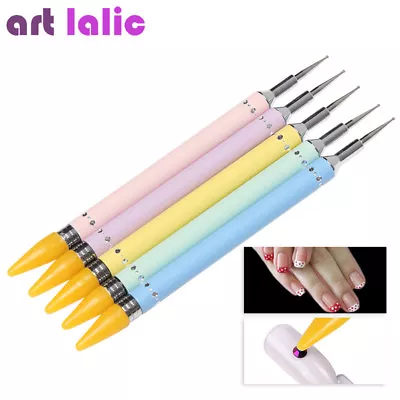 Dual Ended Dotting Pen Rhinestones Picker Wax Pencil Nail Art Tool Candy Color • $2.39