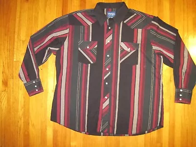 Vintage Wrangler Black/Gray/Red Stripe Long Sleeve Pearl Snap Western Shirt 2XL • $28