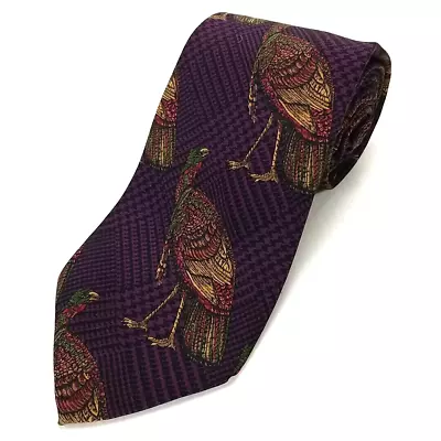 Robert Talbott Carmel Heavy Madder Luxury Tie Purple Pheasant Print Silk Necktie • $34.97