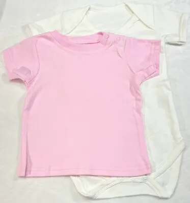£2.49 • Buy Baby T-shirt & Bodysuit / Vest Set - Pink & White - Size 6-9 Months (G06)
