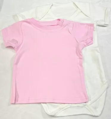 £2.49 • Buy Baby T-shirt & Bodysuit / Vest Set - Pink & White - Size 6-9 Months (G06)