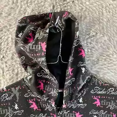 Disney Tinkerbell Fleece Full Zip Hoodie Jacket Size Junior M(7/9) Black & Pink • $15.99