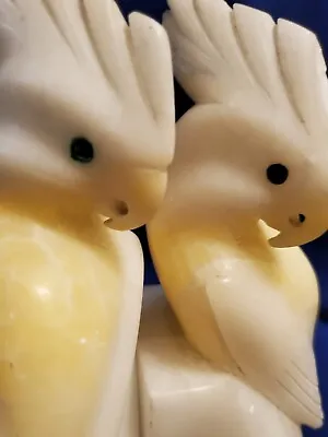 Vtg Mcm Italian Hand Carved Alabaster Cockatoo Bookends • $99