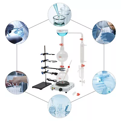 Organic Chemistry Lab Glassware Glass Kit Distillation Equipment Set 1000mL NEW • $99.74