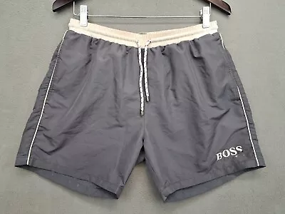 Hugo Boss Shorts Mens Medium Gray Lined Elastic Waistband Drawstring Swim Trunk • $29.99