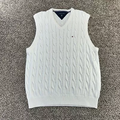 Tommy Hilfiger Sweater Vest Mens XXL V Neck White Heavy Knit Ribbed • $5.99