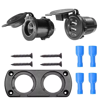$15.59 • Buy 12V Dual USB Port Charger Cigarette Lighter Socket Car Boat Mount Panel Charging