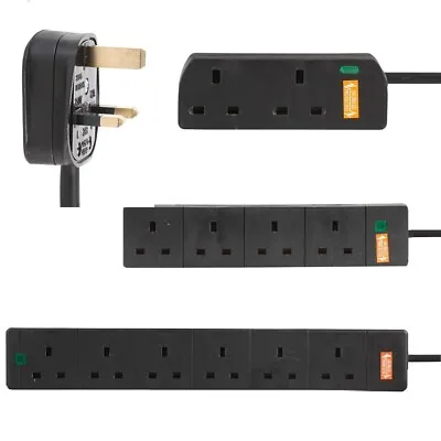 £24.99 • Buy Surge Protected Mains Extension Lead UK Power Cable Plug Trailing Socket Black