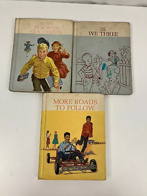 Lot 3 VTG Scott Foresman New Basic Reader More Fun Friends We Three Roads Follow • $19.79